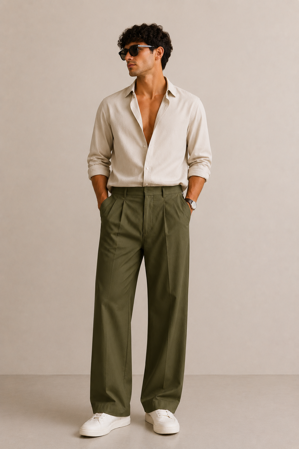 Olive Luxe Wide-Leg Trousers