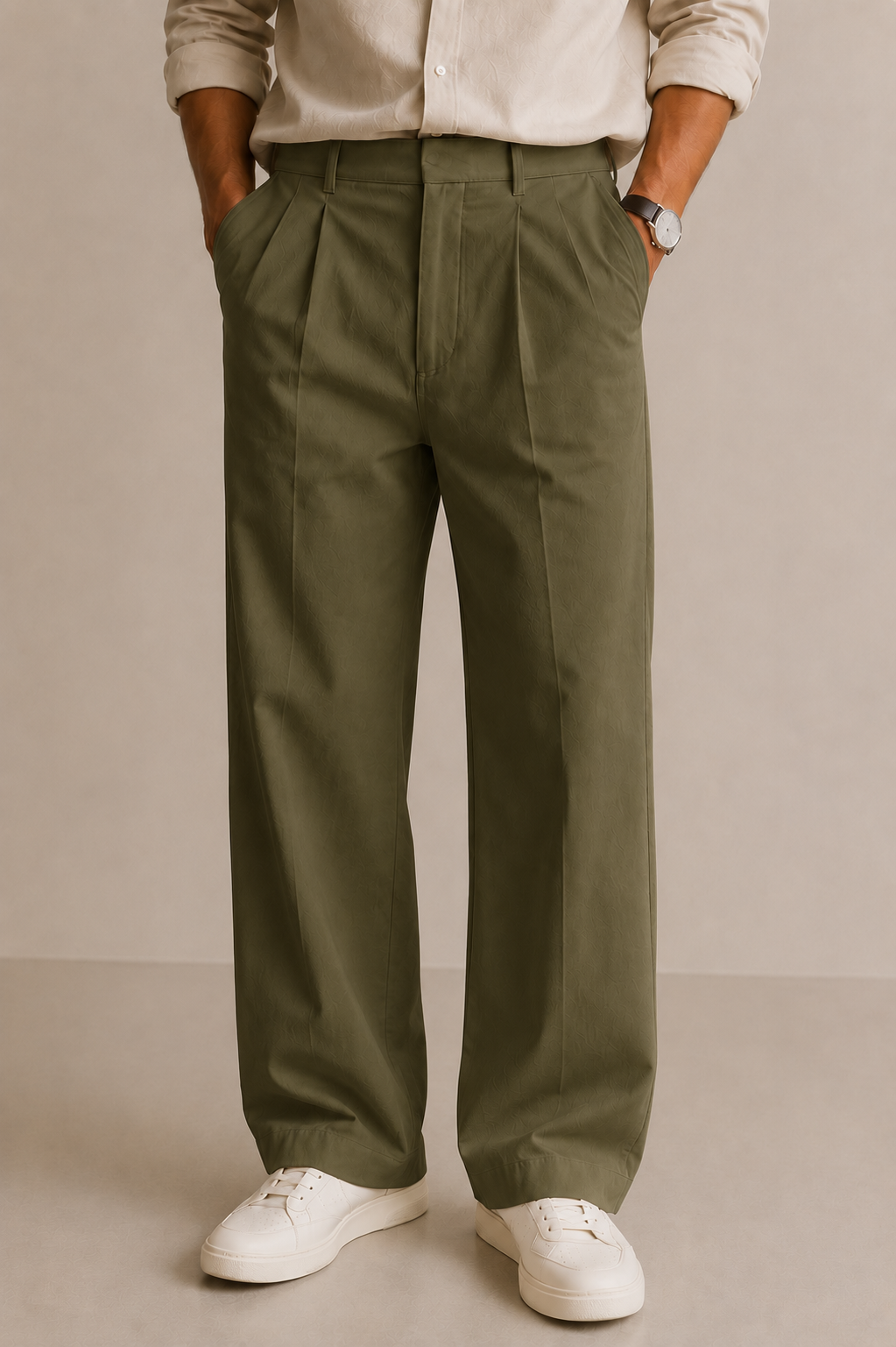 Olive Luxe Wide-Leg Trousers